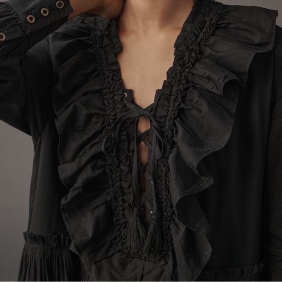 Pilcro Anthropologie ruffle front lace up midi dress - Picture 3 of 8